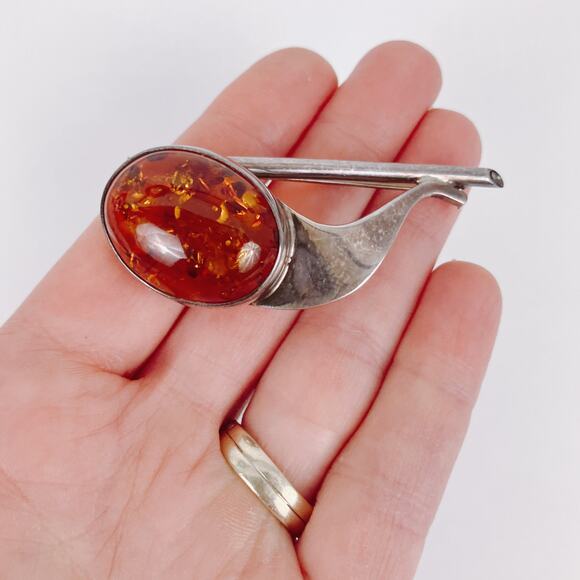 Genuine Baltic Amber Sterling Silver Mid Century Modernist Brooch Scandinavian? - Picture 2 of 16